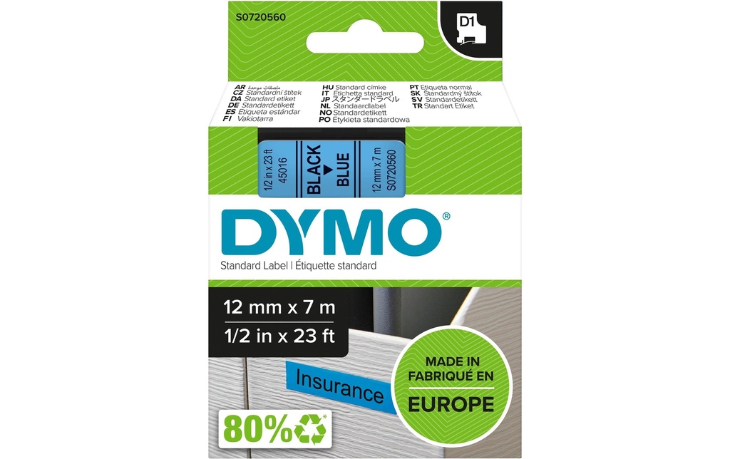DYMO Dymo ruban D1 12mm bleu/noir