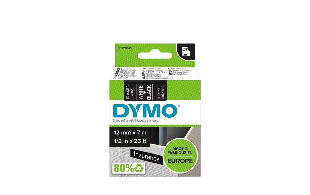 DYMO Dymo ruban D1 12mm noir/blanc