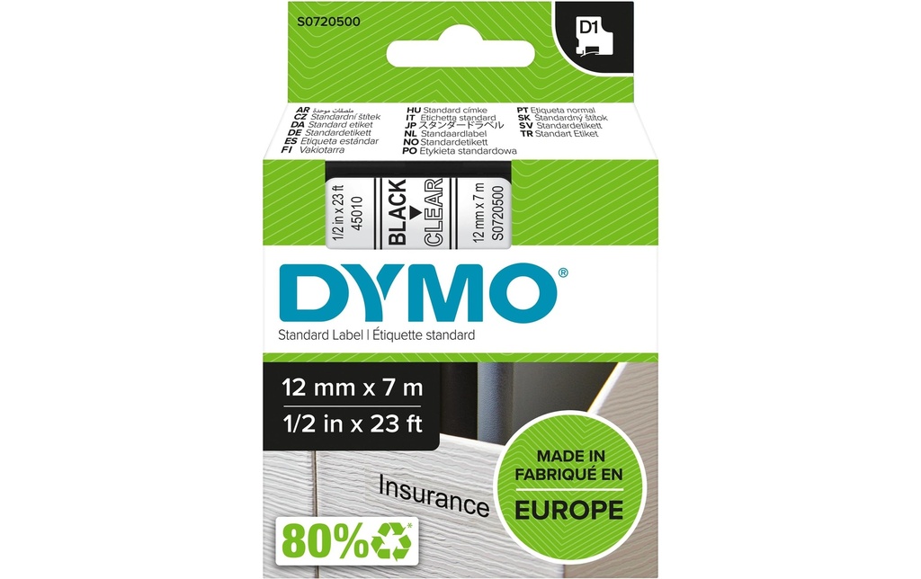 DYMO Dymo ruban D1 12mm trans./noir