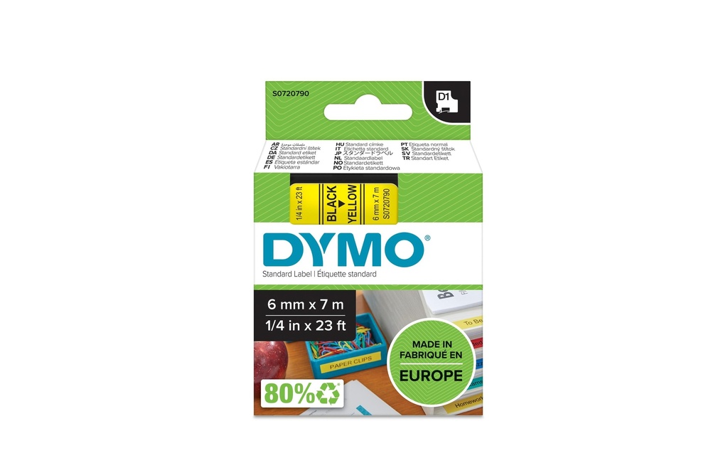 DYMO Dymo ruban D1 6mm jaune/noir