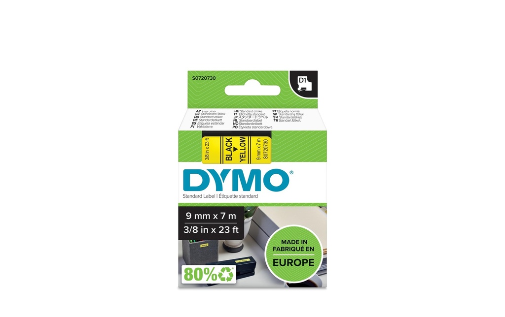 DYMO Dymo ruban D1 9mm jaune/noir
