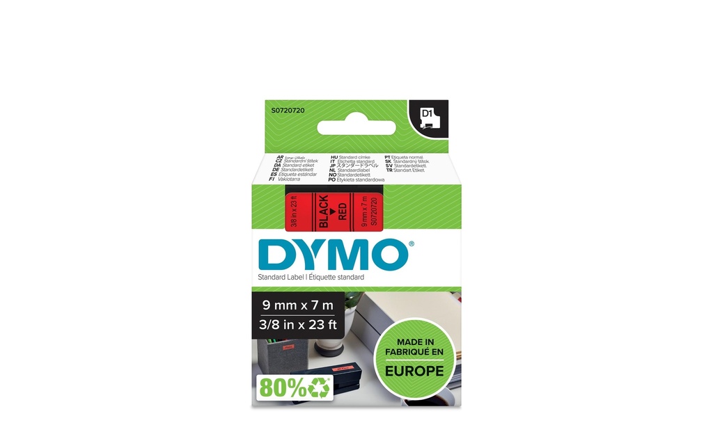 DYMO Dymo ruban D1 9mm rouge/noir