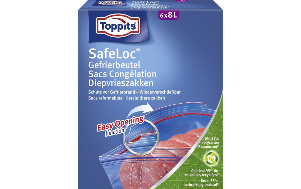 Toppits Sacs de congélation Double fermeture SafeLoc 8 l, 6 pièces