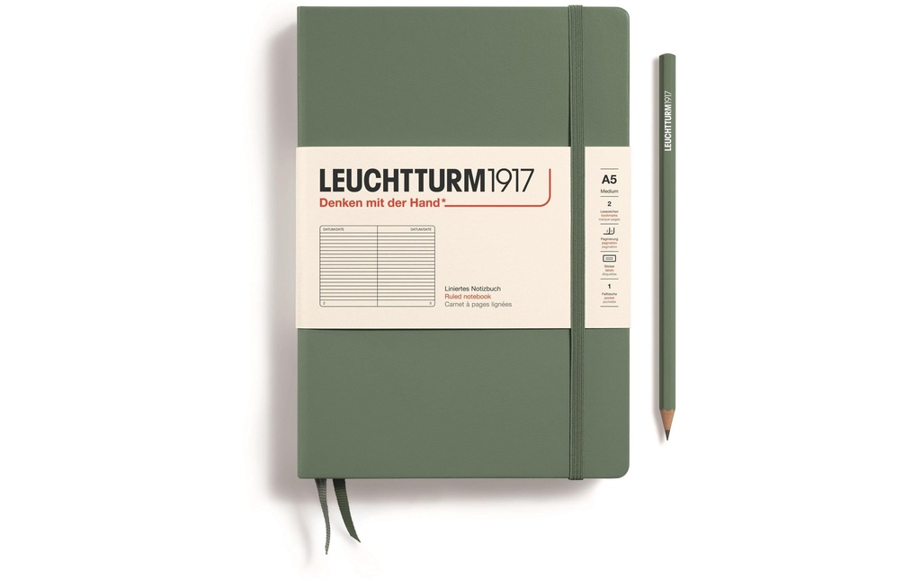 Leuchtturm Bloc-notes Medium A5, À lignes, Vert olive
