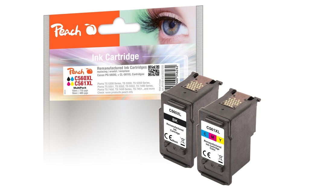 Peach Encre pour Canon PG-560XL/CL-561XL Multi-Pack 1x BK, 1x CMY