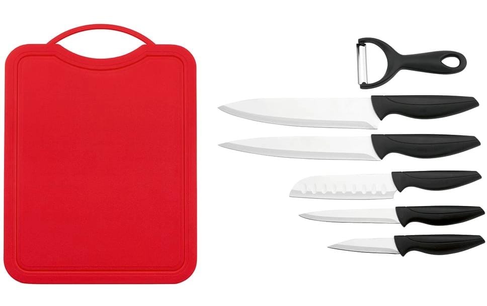 GOURMETmaxx Set de couteaux 7 pièces, Noir/Rouge