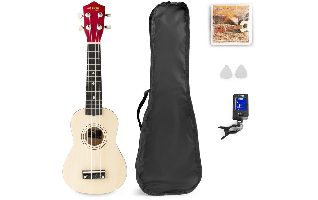 MAX Ukulélé UKEY Set Soprano Naturel 21 pouces