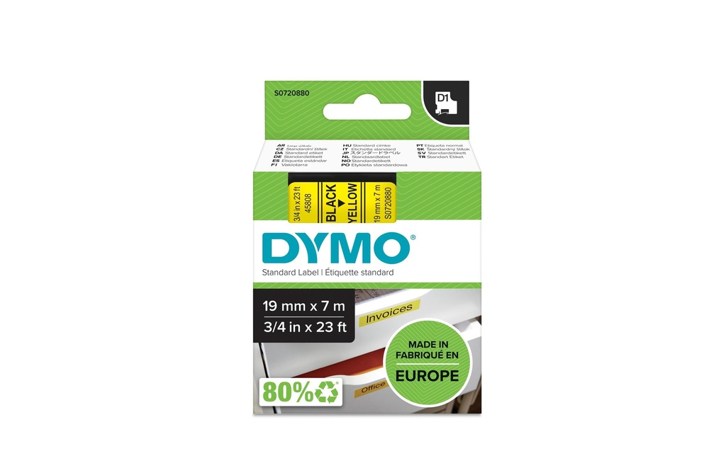 DYMO Dymo ruban D1 19mm jaune/noir