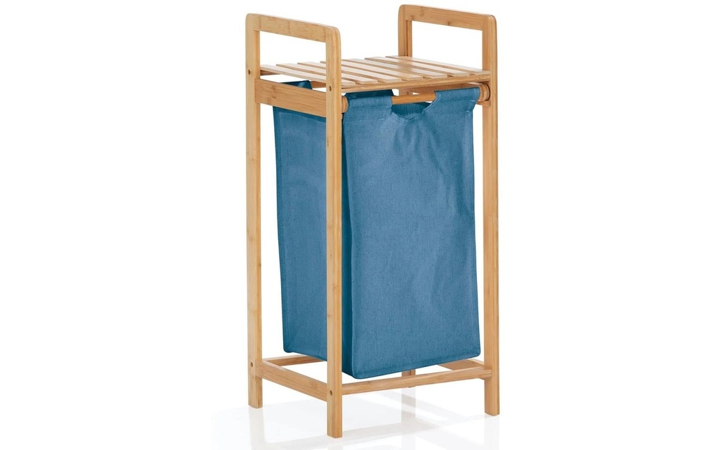 Lumaland Corbeille à linge Bambus 30 l, Bleu/Brun