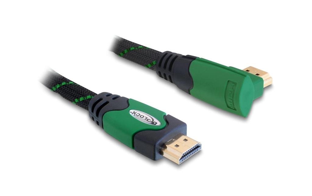 Delock Câble coudé à droite HDMI - HDMI, 5 m, Vert