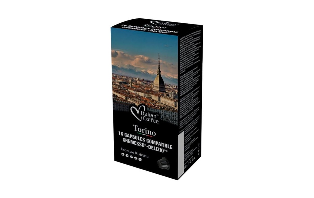Italian Coffee Capsules de café Delizio Torino Cremesso 16 pièce