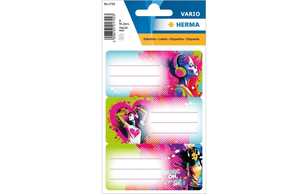 Herma Stickers Étiquettes scolaires Music Girl 3 feuilles / 9 autocollants
