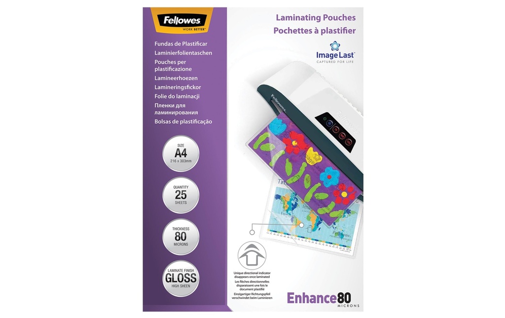 Fellowes Film laminé A4, 80 µm, 25 pièces, brillant