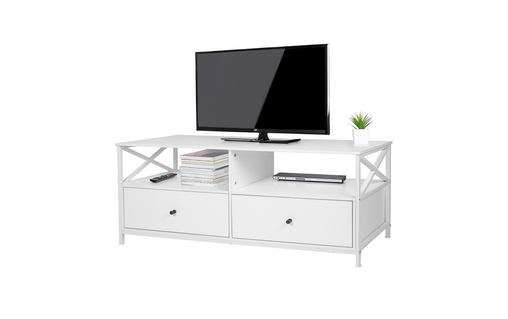 relaxdays Meuble TV 120 x 40 cm, blanc 55 pouces