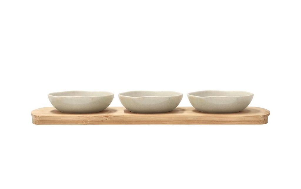 Villa Collection Plateau en bambou avec 3 petits bols Shoku Beige