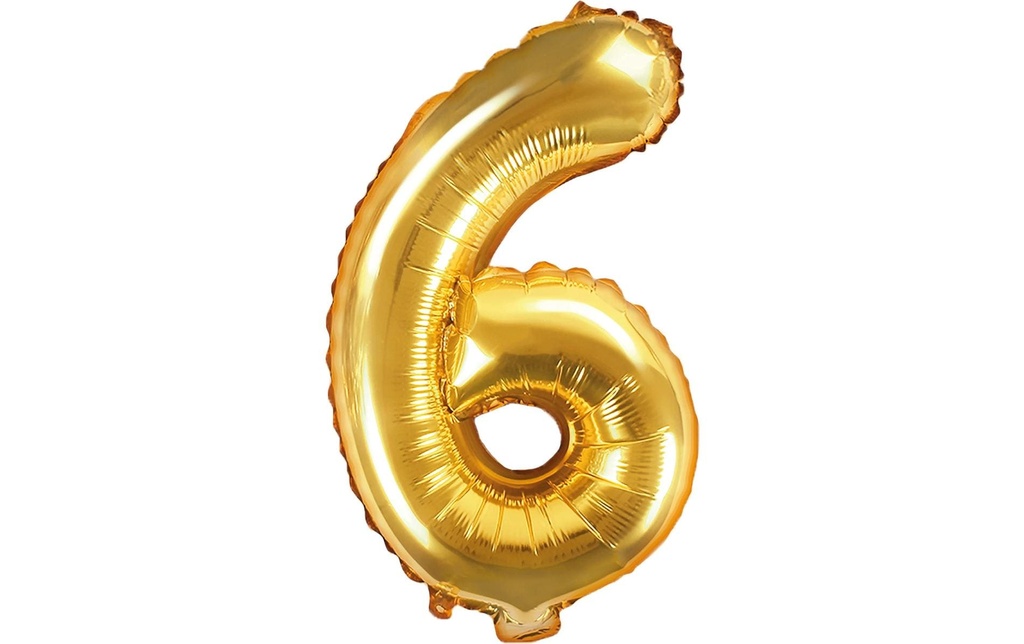 Partydeco Ballon en aluminium Chiffre 6 petit 35 cm, doré, 1 pièce