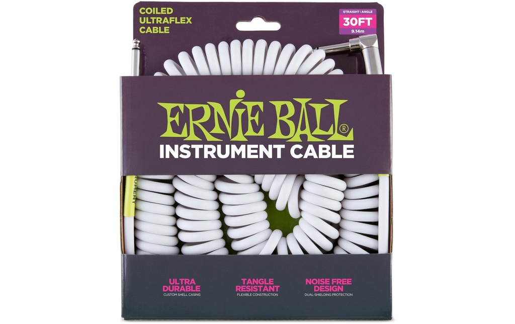 Ernie Ball Câbles d’instruments 6045 - 9.14 m, Blanc