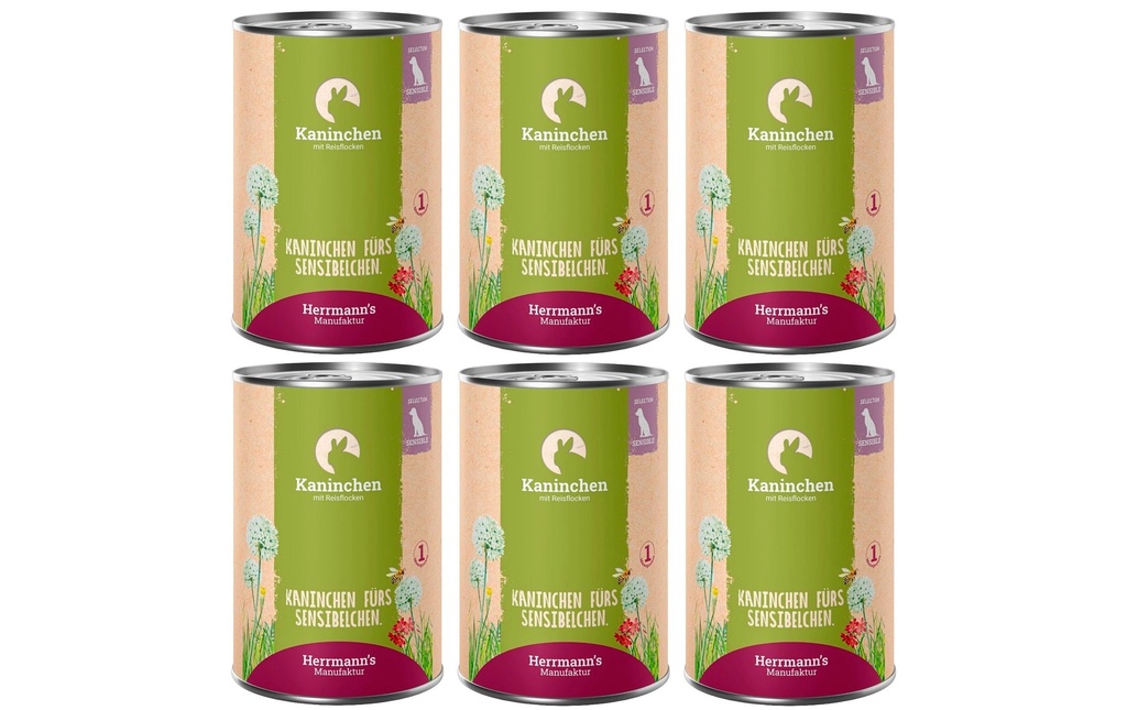 Herrmann's Alimentation humide Lapin avec flocons de riz 6 x 400 g