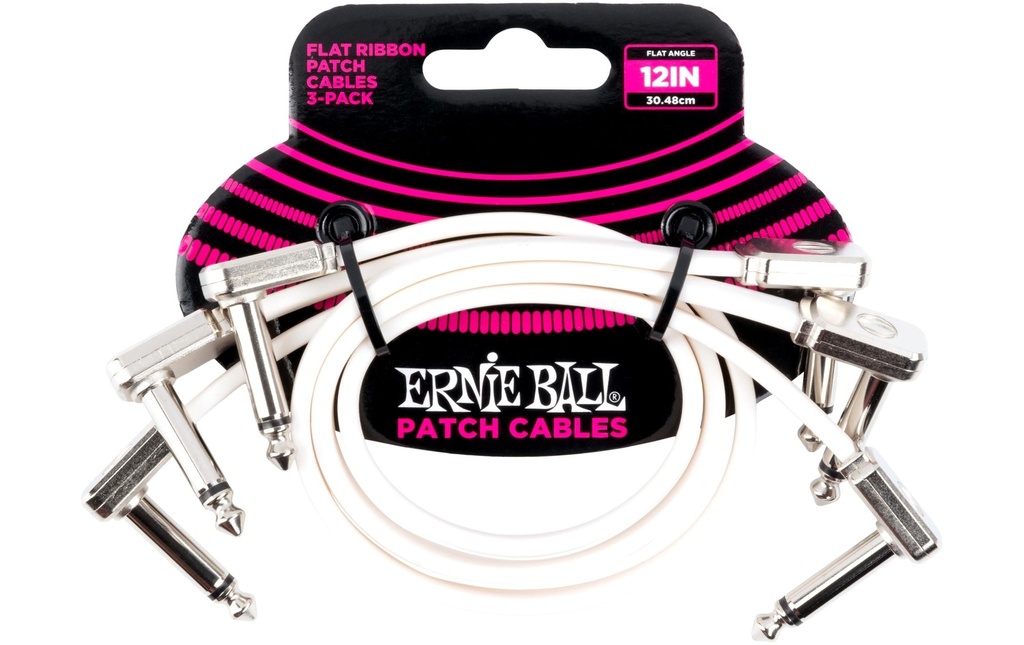 Ernie Ball Câble patch 6386 Flat Ribbon, Paquet de 3 – 0.3 m, Blanc