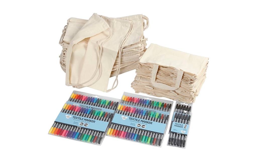 Creativ Company Pochette en tissu et des stylos Coton, 1 Pièce/s, Blanc