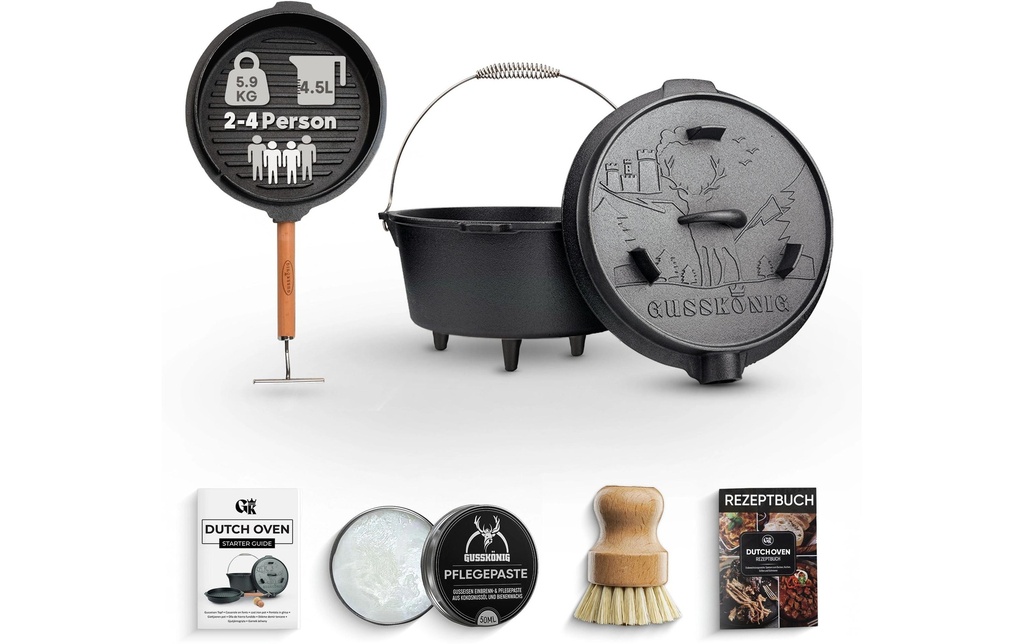 Gusskoenig Set Dutch Oven 4,5 l avec lève-couvercle 2en1 avec pieds