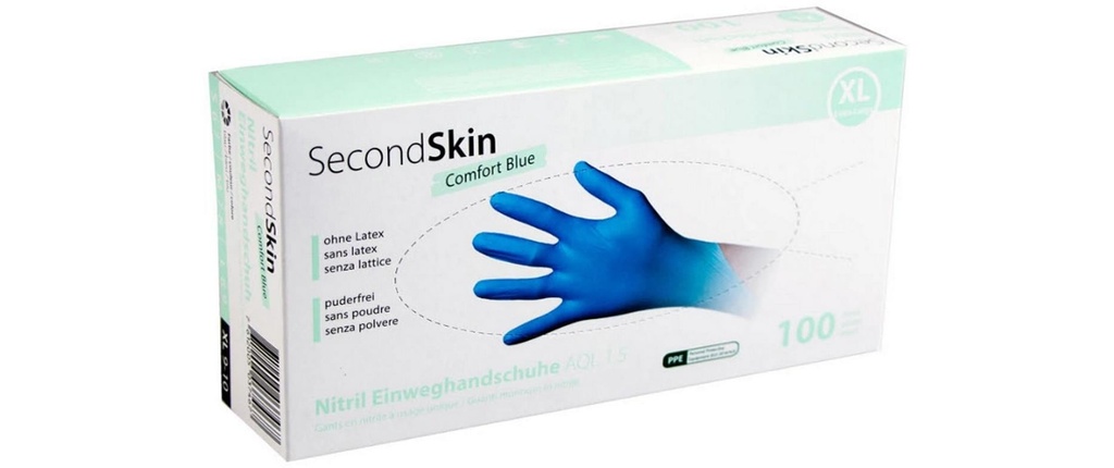 SecondSkin Gant jetable Nitril Comfort XL, Bleu, 100 Pièce/s