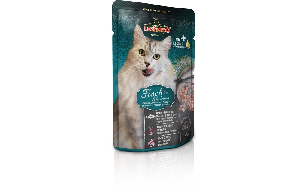 Leonardo Cat Food Alimentation humide Poisson et crevettes, 85 g