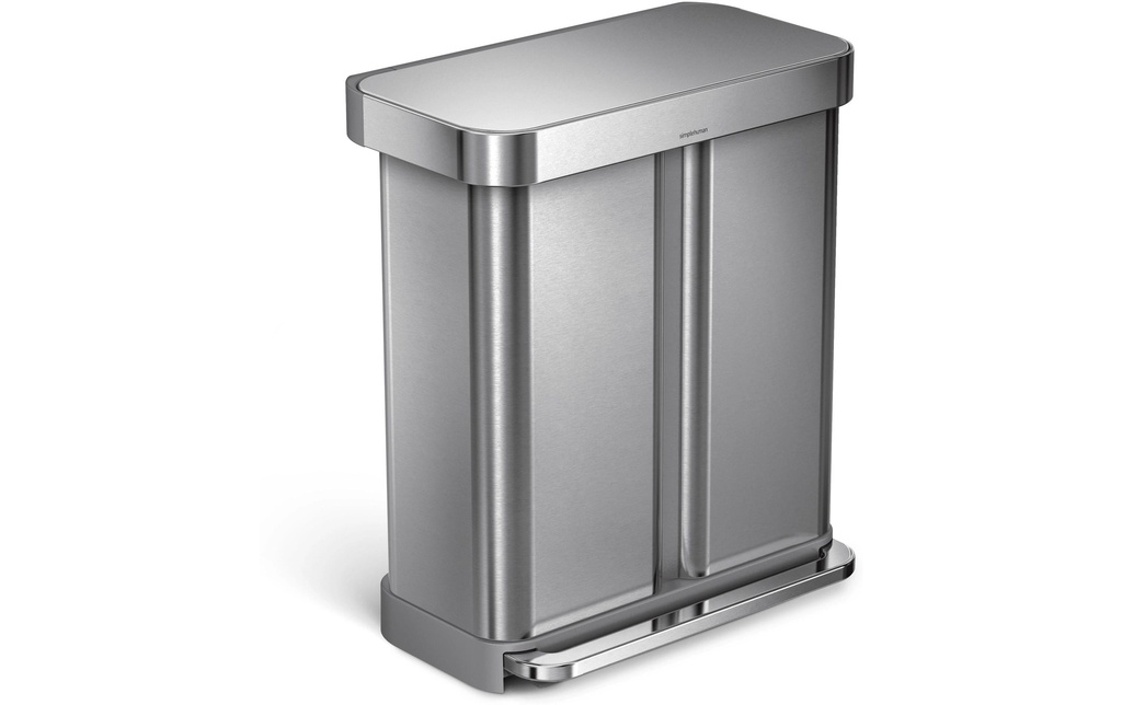 Simplehuman Poubelle Chambre double 58 l, Argent brossé