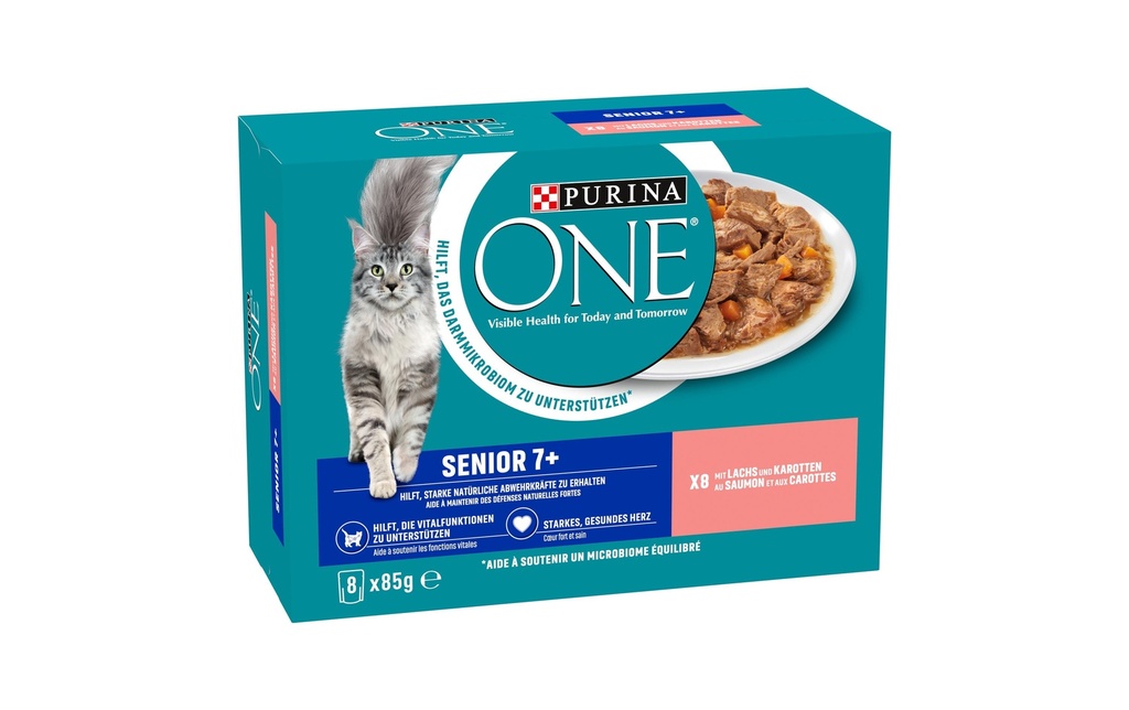Purina ONE Alimentation humide SENIOR 7+ en sauce saumon/carottes,8 x 85g
