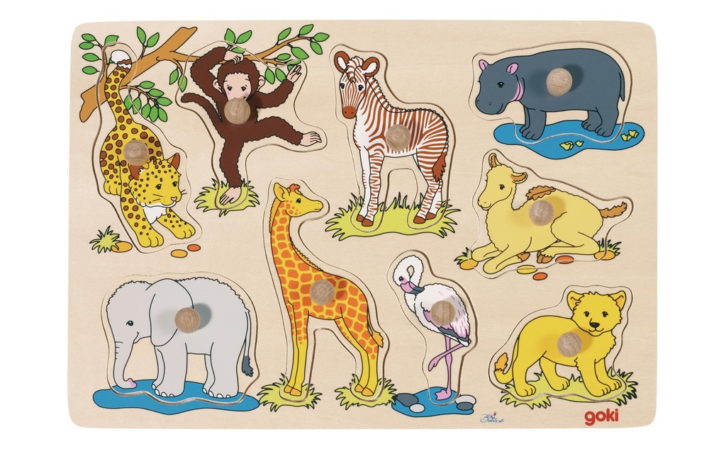 Goki Puzzle en bois Enfants d'animaux africains