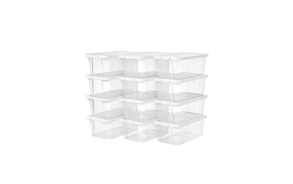 Songmics Organiseur à chaussures avec couvercle 35 x 20 cm, Blanc/Transparent