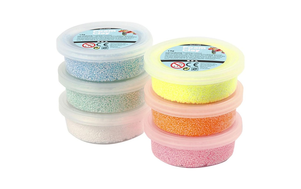 Creativ Company Set de modélisation Foam Clay 6 x 14 g Orange/Jaune/Rose/Bleu clair