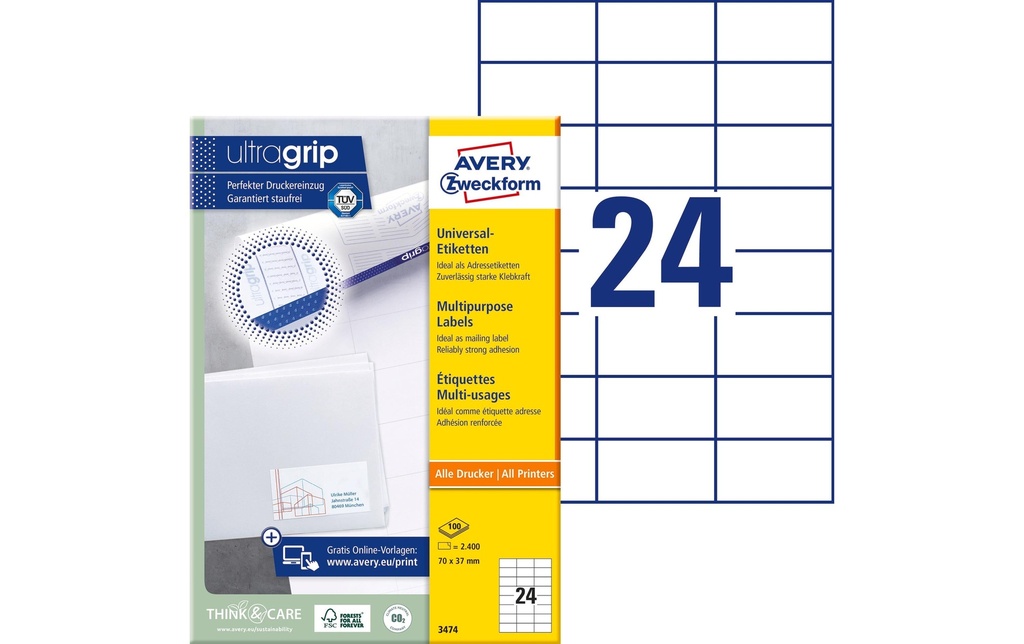 Avery Zweckform Étiquettes universelles 3474 70 x 37 mm, 10 feuille