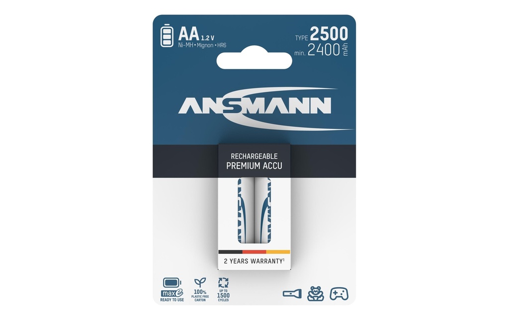 Ansmann Batterie Typ 2500 NiMH AA 2500 mAh, 2 Pièce/s