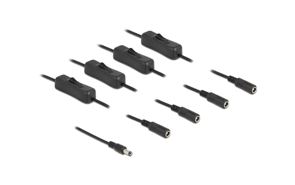 Delock Connecteur à fiche creuse Câble CC 5.5 x 2.1 mm à 4 x CC avec interrupteur, 1 m