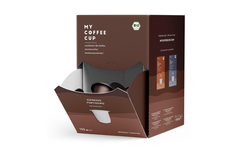 My-CoffeeCup Capsules de café Mega Box Bio Espresso Fortissimo 100 pièces