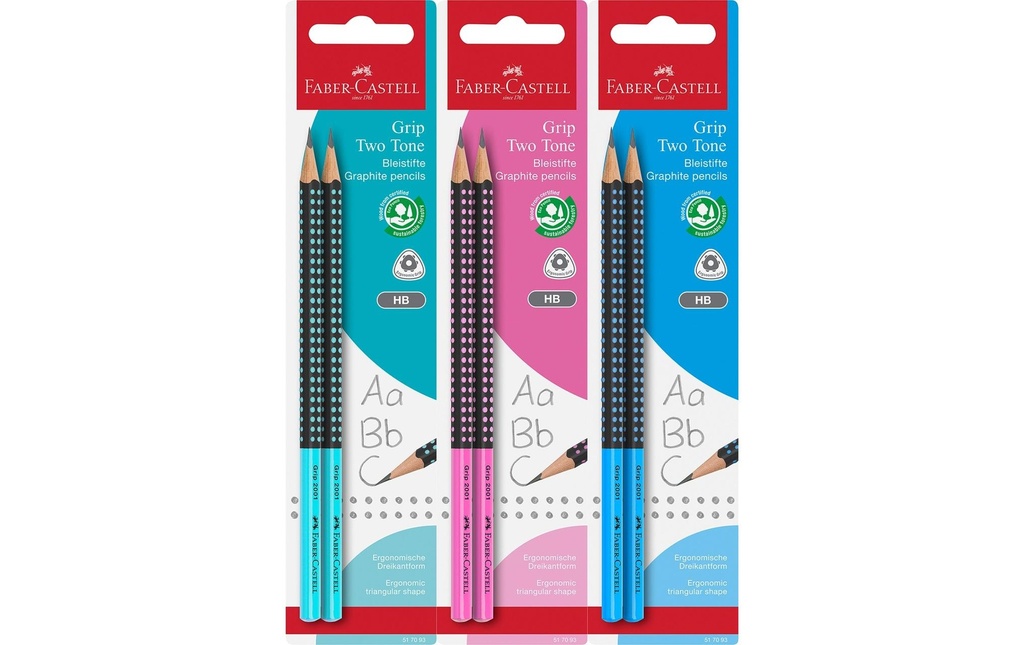 Faber-Castell Crayon Grip 2001 Two Tone, HB, 2 pièces, Assorti