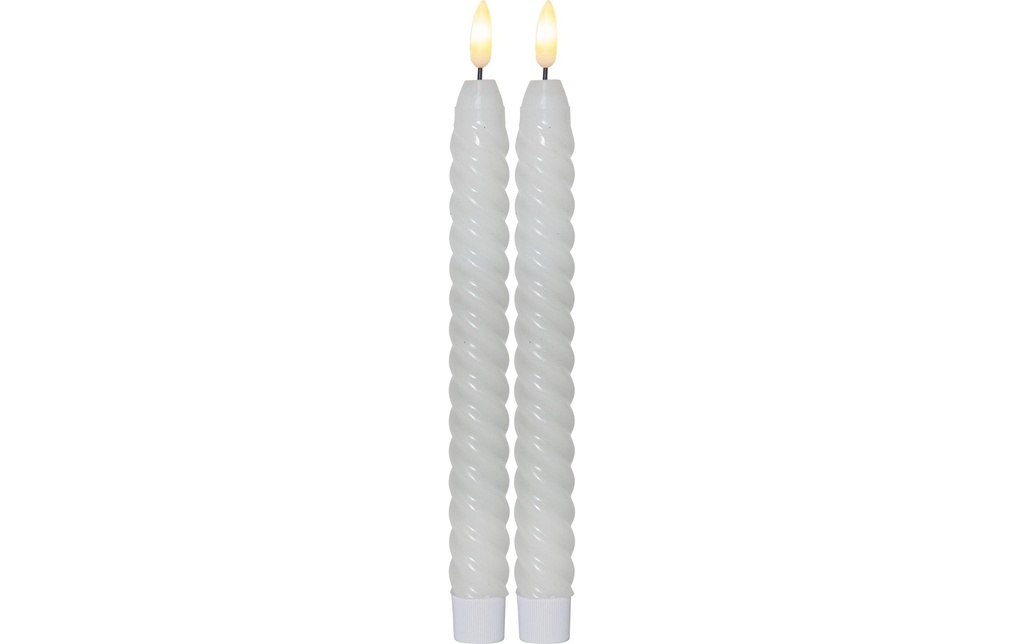 Star Trading Set de bougies LED sur tige Flamme Swirl, Ø 2.3 x 25 cm, Blanc, 2 pces