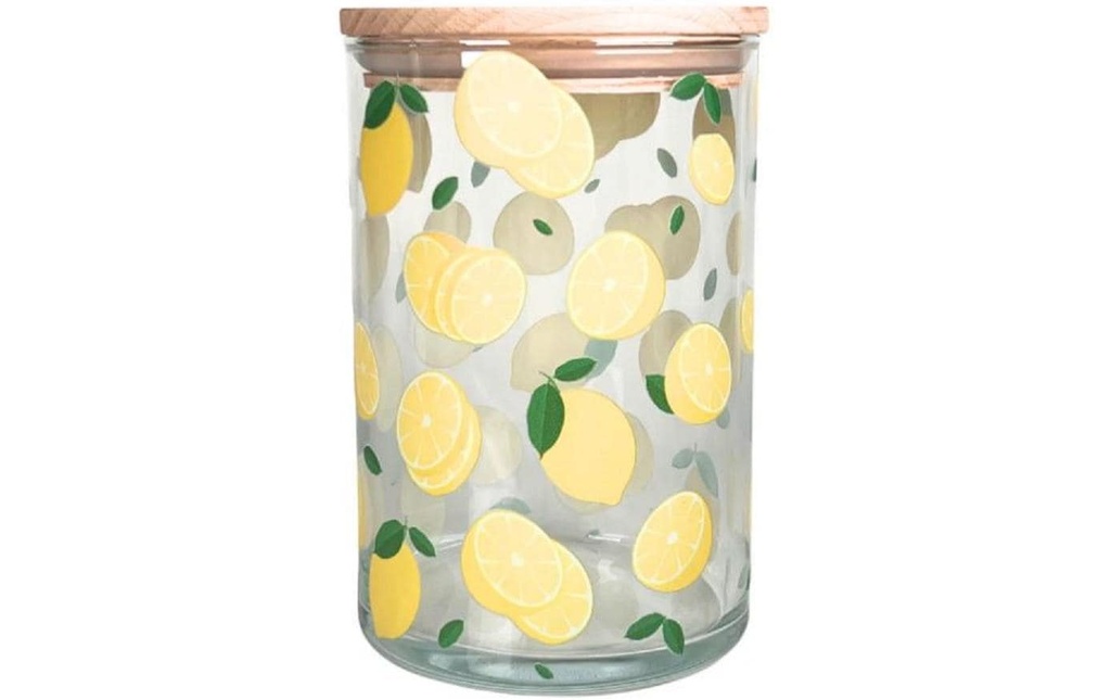 Wunderle Bocal à provisions Citrons 880 ml, avec couvercle en bois