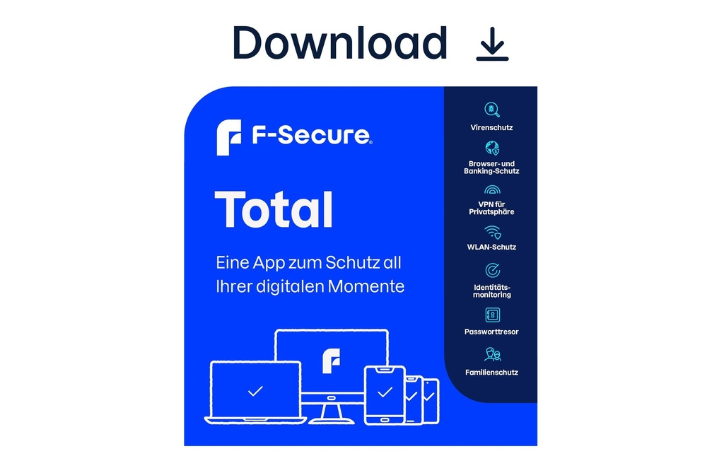 F-Secure Total Security Version complète, 5 appareils, 1 an