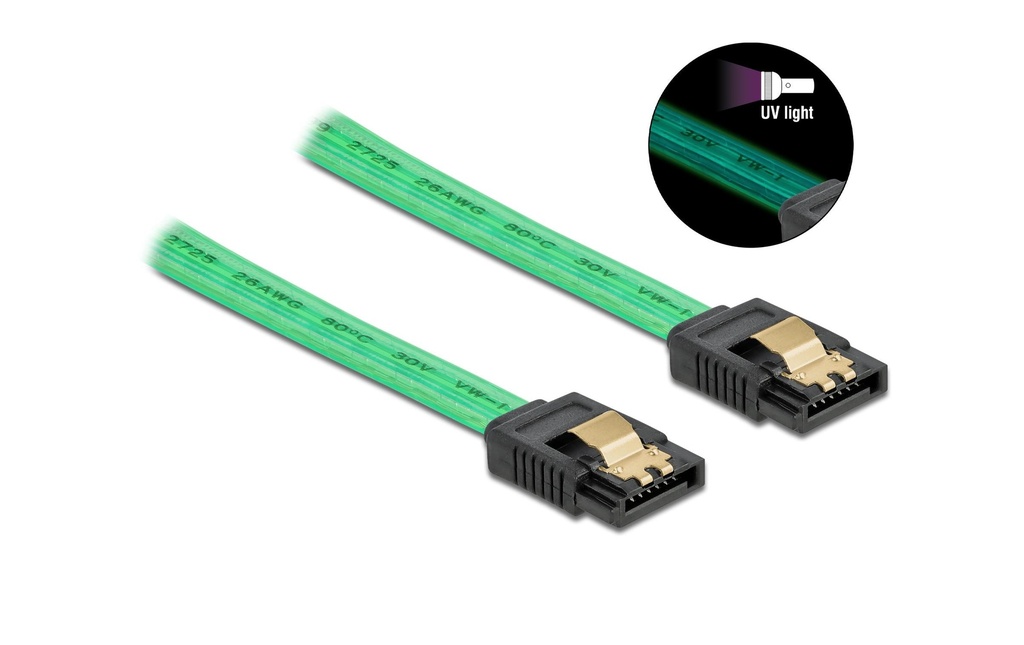 Delock Câble SATA UV Effet lumineux vert 50 cm