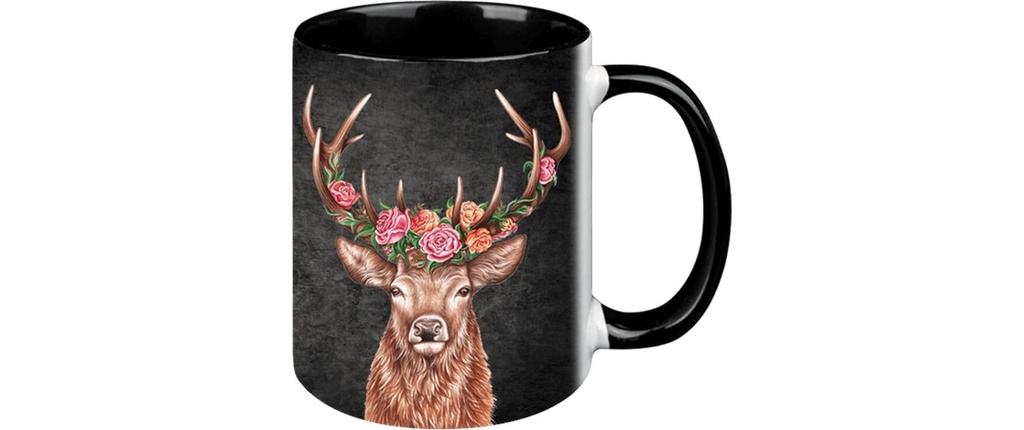creanorm Tasse Cerf à fleurs 330 ml, 1 Pièce/s, Noir