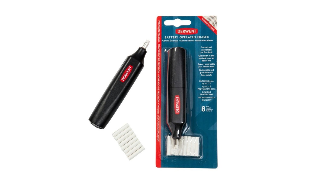 Derwent Stylo à gomme à piles, 8 gommes de rechange incluses