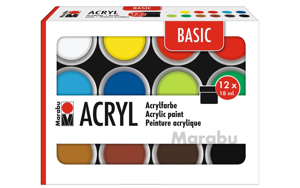 Marabu Peinture acrylique Basic Set 12 x 18 ml