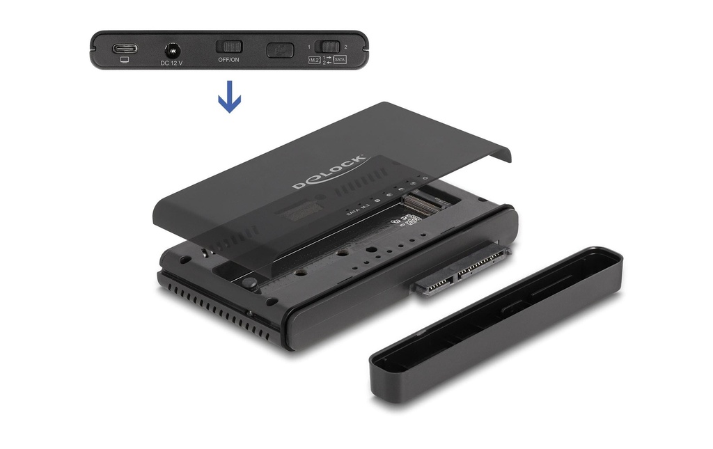Delock Convertisseur USB-C pour 1x M.2 NVMe SSD +1x SATA SSD/HDD