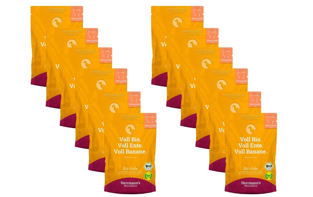 Herrmann's Alimentation humide bio Canard bio avec pommes de terre et banane 12 x 100 g