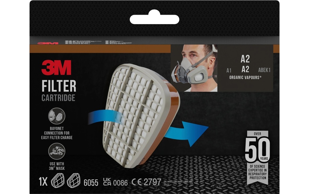 3M Filtre de rechange 6055 A2 pour série 6000 & 7000, 1 paire