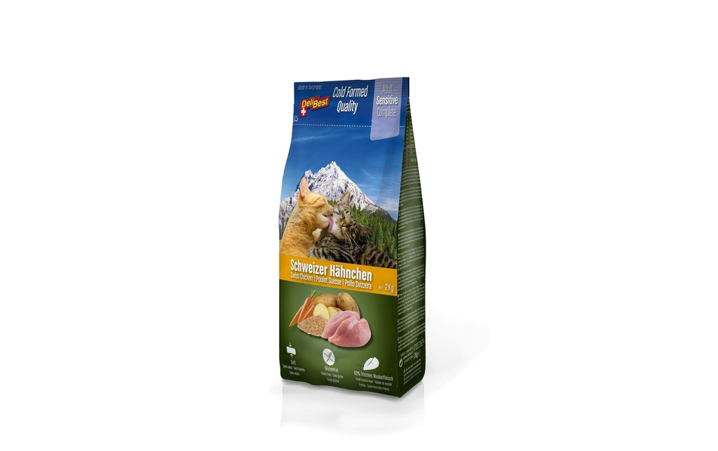 DeliBest Aliments mi-humides pour animaux Premium Complete Sensitive Cat, Poulet, 2 kg