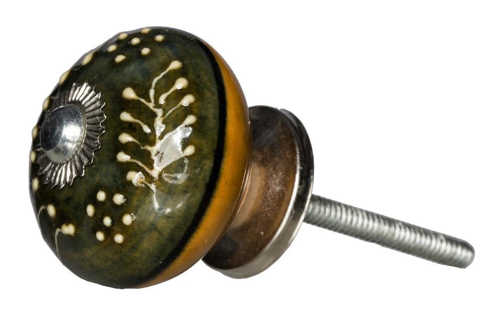 Tranquillo Poignée de meuble fait main, Ø 4 cm, vert foncé/argenté
