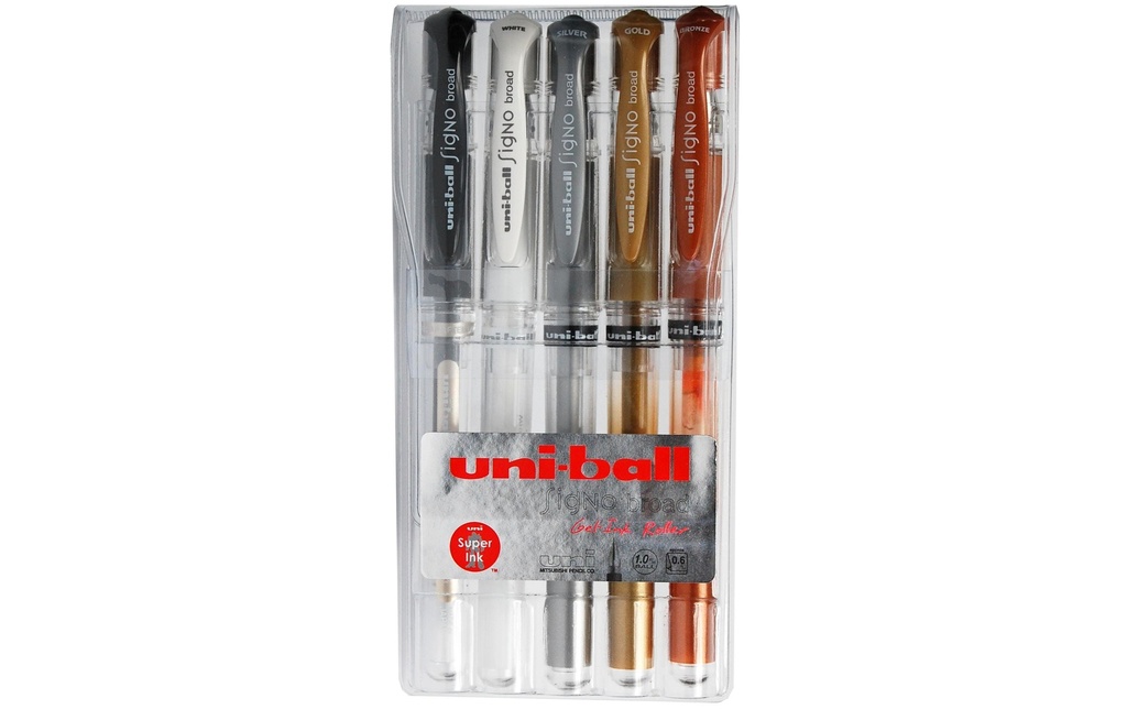 Uni Stylo à encre gel Signo Broad 0.65 mm, multicolore, 5 pièces